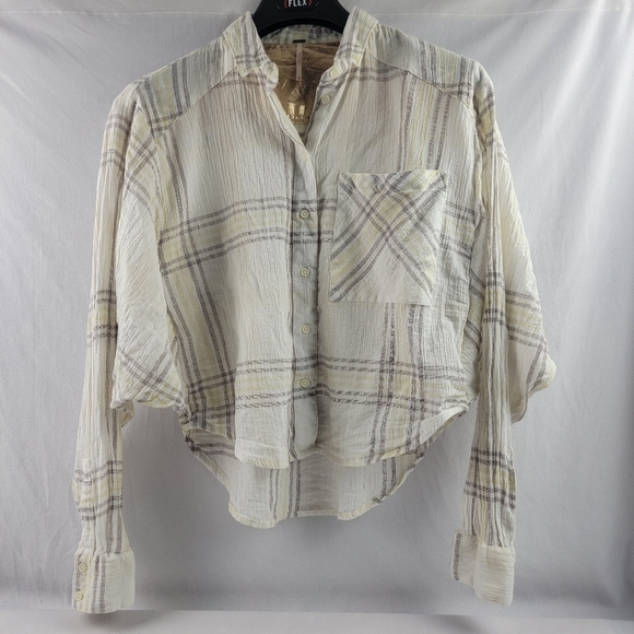 Free People paradise garden cropped plaid Western boho hippie shirt Size small - Picture 3 of 6